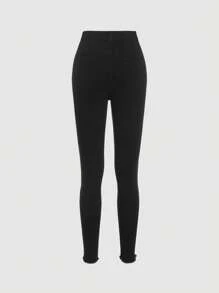 SHEIN Girlism Teen Girl Ripped Fray Hem Denim Jeans, Casual Wear For Spring And Autumn - Black - View 2