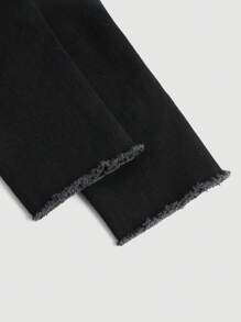SHEIN Girlism Teen Girl Ripped Fray Hem Denim Jeans, Casual Wear For Spring And Autumn - Black - View 3