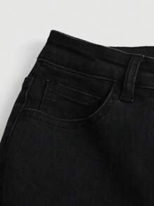 SHEIN Girlism Teen Girl Ripped Fray Hem Denim Jeans, Casual Wear For Spring And Autumn - Black - View 4