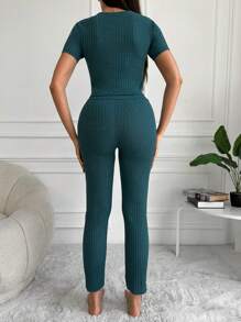 EURMUSE Camiseta y pantalones de punto acanalado liso