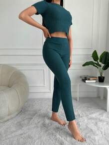 EURMUSE Camiseta y pantalones de punto acanalado liso