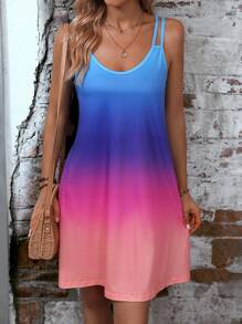 SHEIN LUNE Vestido de tirantes de ombré con tira doble - Multicolor - Ver 6