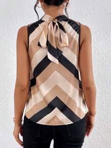 SHEIN Privé 撞色後綁帶襯衫 - 卡其色 - 查看 2