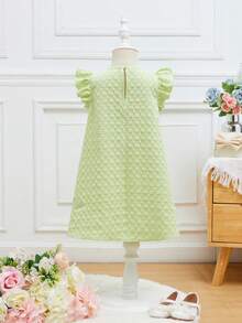 SHEIN Young Girl Ruffle Trim Butterfly Sleeve Dress - Lime Green - View 2