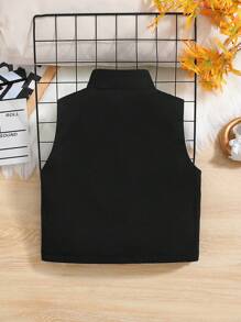 SHEIN 男童休閒寬鬆泰迪熊背心外套字母拼縫翻蓋內襯運動褲（運動套裝除外）適合秋冬 - 黑色 - 查看 2