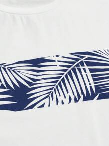 Manfinity BRENVOR 男士热带印花T恤和抽绳短裤夏季套装，舒适情侣装