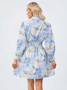 SHEIN Privé In hoa tay áo lá sen Đầm - Nhiều màu - Xem 2