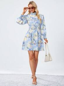 SHEIN Privé In hoa tay áo lá sen Đầm - Nhiều màu - Xem 4