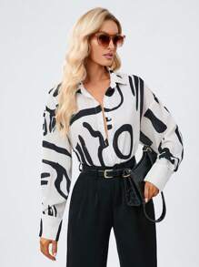 SHEIN BIZwear 圖案印花前紐扣襯衫工作服 - 彩色 - 查看 6