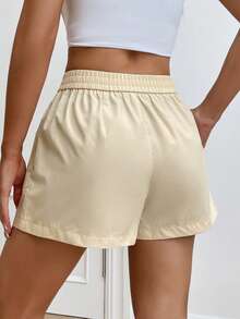 SHEIN EZwear Solid Elastic Waist Shorts - Apricot - View 2