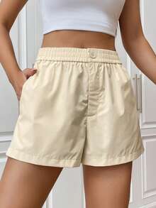 SHEIN EZwear Solid Elastic Waist Shorts - Apricot - View 6