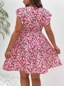 SHEIN Frenchy 大碼碎花荷葉邊洋裝 - 玫紅色 - 查看 2