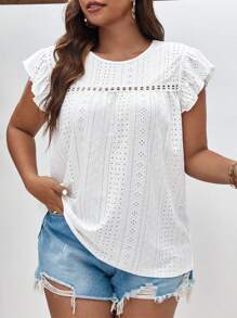 SHEIN Frenchy Plus Eyelet Embroidery Butterfly Sleeve Tee