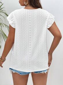 SHEIN Frenchy Plus Eyelet Embroidery Butterfly Sleeve Tee
