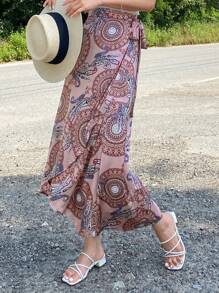 DAZY In hoa Paisley Nút ven Váy quấn - Hồng - Xem 2