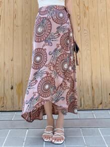 DAZY In hoa Paisley Nút ven Váy quấn - Hồng - Xem 6
