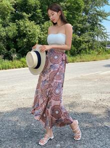 DAZY In hoa Paisley Nút ven Váy quấn - Hồng - Xem 8