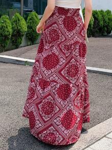 DAZY In hoa Paisley khăn quàng cổ Xù Hoa Sen Váy - Màu Đỏ Sâu - Xem 6