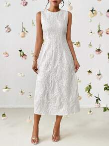 SHEIN Privé Solid Jacquard Tank Dress - White - View 5