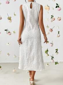 SHEIN Privé Solid Jacquard Tank Dress - White - View 2