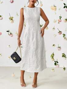 SHEIN Privé Solid Jacquard Tank Dress - White - View 4