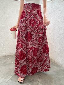 DAZY In hoa Paisley khăn quàng cổ Xù Hoa Sen Váy - Màu Đỏ Sâu - Xem 8