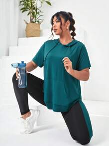 SHEIN Rhythm Era Conjunto deportivo de mujer talla plus con capucha y cordón - Multicolor - Ver 1