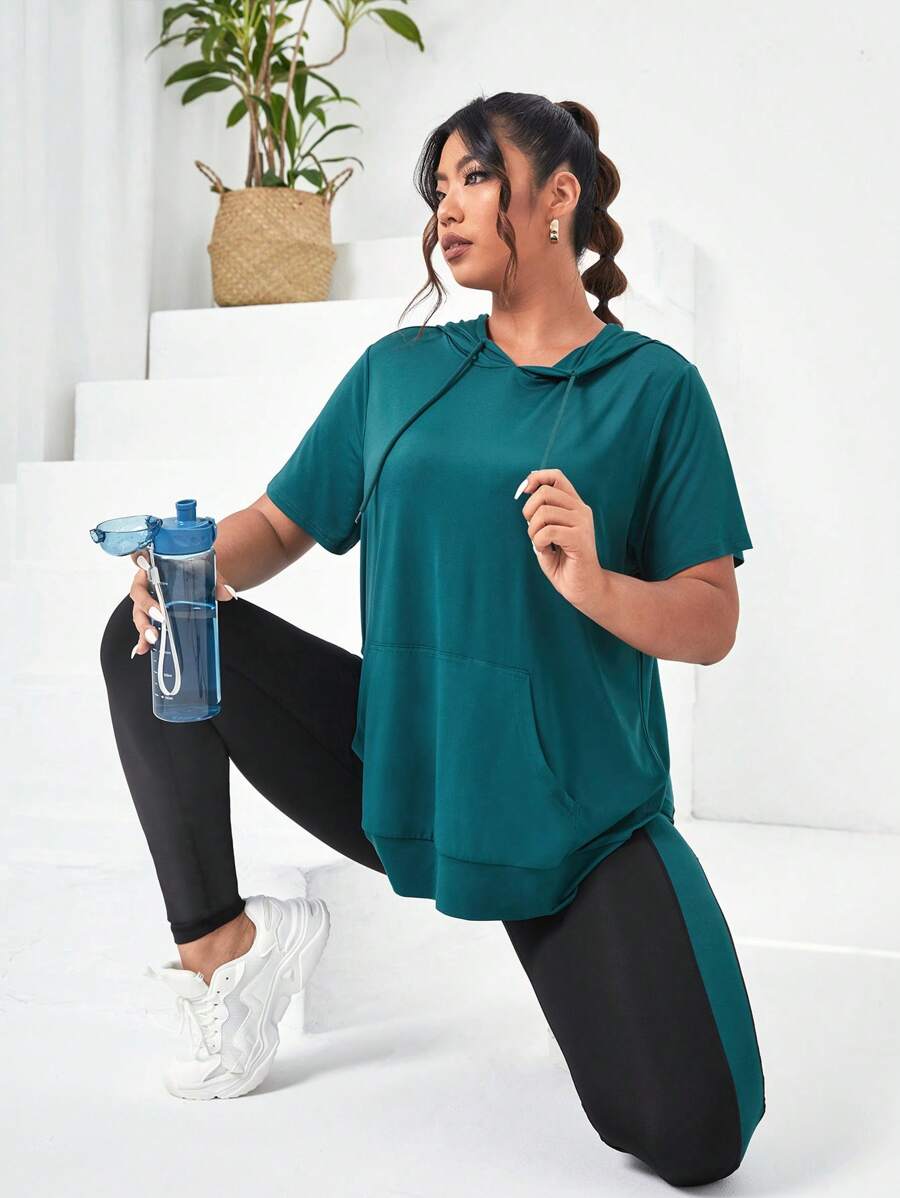 SHEIN Rhythm Era Conjunto deportivo de mujer talla plus con capucha y cordón - Multicolor - Ver 1