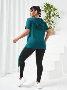 SHEIN Rhythm Era Conjunto deportivo de mujer talla plus con capucha y cordón - Multicolor - Ver 2