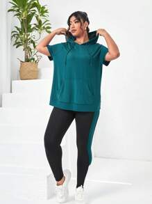 SHEIN Rhythm Era Conjunto deportivo de mujer talla plus con capucha y cordón - Multicolor - Ver 5