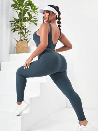 Gameset SHEIN Sport 大碼素色大圓領運動連體褲