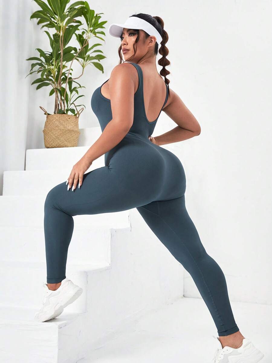 Gameset SHEIN Sport 大碼素色大圓領運動連體褲