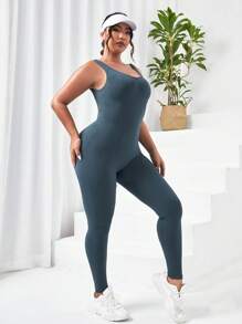 Gameset SHEIN Sport 大碼素色大圓領運動連體褲