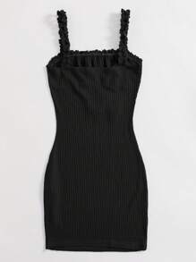 Muchica Đầm viền lá sen Thắt nơ trước Nếp gấp Phần Ngực màu trơn Gợi cảm - màu đen - Xem 2