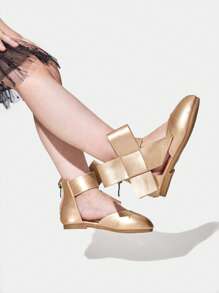 Cô gái nơ trang trí kim loại không trượt lại dép có dây kéo cho ngoài trời - Vàng - Xem 2