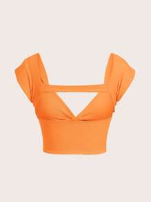 Soleia Áo nữ Lộ Lưng xoắn lại Gân đan màu trơn Boho - trái cam - Xem 2