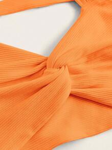 Soleia Áo nữ Lộ Lưng xoắn lại Gân đan màu trơn Boho - trái cam - Xem 3