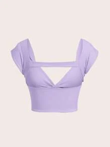 Soleia 前扭結露背短款上衣 - 紫丁香色 - 查看 2