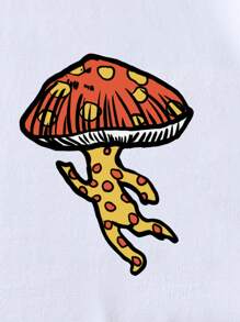 Manfinity Roghcode 男士卡通蘑菇&標語圖案T恤 - 白色 - 查看 3