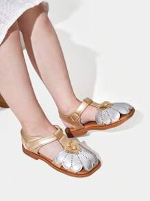 女孩蝴蝶裝飾防滑金屬質感踝帶平底涼鞋適用於戶外 - 彩色 - 查看 3