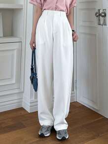 Dazy-Less Pantalones casuales de pierna recta para mujer, atuendo de oficina de estilo empresarial - Blanco - Ver 8