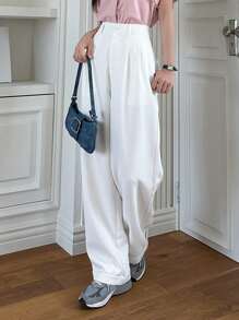 Dazy-Less Pantalones casuales de pierna recta para mujer, atuendo de oficina de estilo empresarial - Blanco - Ver 10