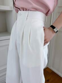 Dazy-Less Pantalones casuales de pierna recta para mujer, atuendo de oficina de estilo empresarial - Blanco - Ver 3