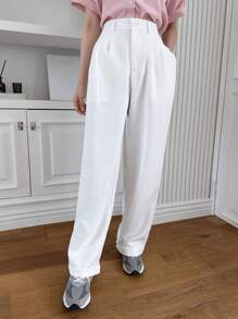 Dazy-Less Pantalones casuales de pierna recta para mujer, atuendo de oficina de estilo empresarial - Blanco - Ver 9