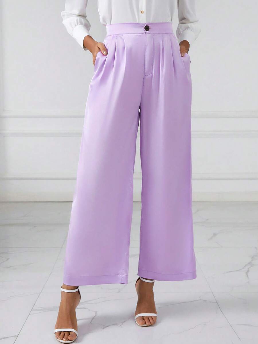 SHEIN BIZwear Chất rắn Quần ống rộng Trang phục làm việc - Màu tím - Xem 1