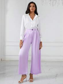 SHEIN BIZwear Chất rắn Quần ống rộng Trang phục làm việc - Màu tím - Xem 3