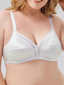 Plus Jacquard Wireless Bralet - White - View 1