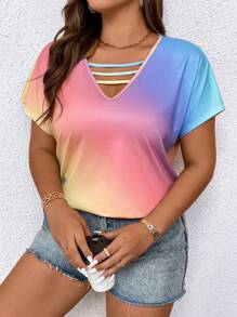 SHEIN LUNE Hơn Bóng Cắt ra phía trước Tay áo dơi Áo thun - Nhiều màu - Xem 1