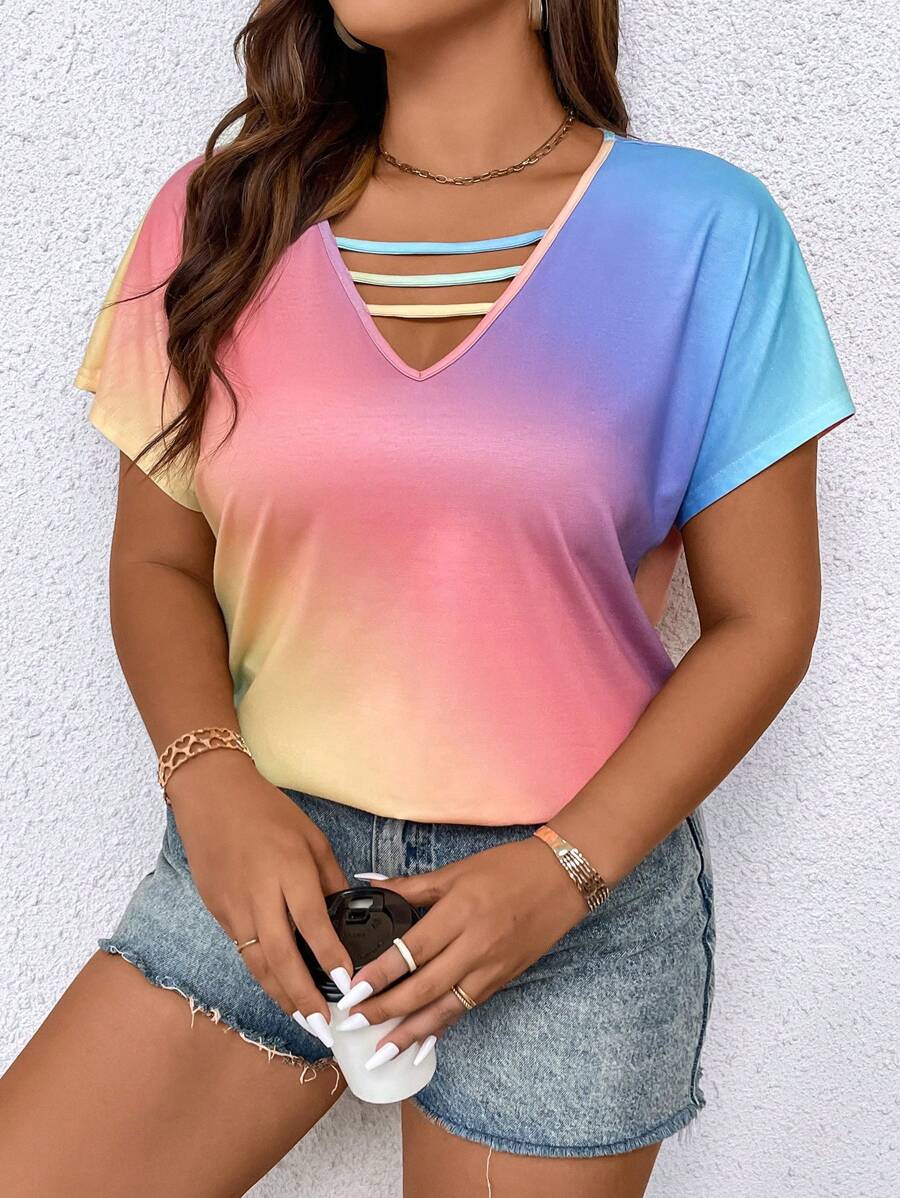 SHEIN LUNE Hơn Bóng Cắt ra phía trước Tay áo dơi Áo thun - Nhiều màu - Xem 1