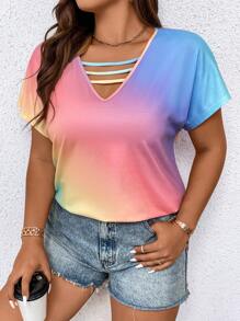 SHEIN LUNE Hơn Bóng Cắt ra phía trước Tay áo dơi Áo thun - Nhiều màu - Xem 3